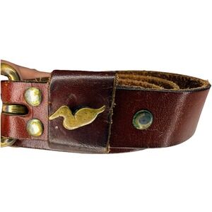 Vintage Leather Man Ltd Brass Duck Belt Mens Size 36 1" Wide